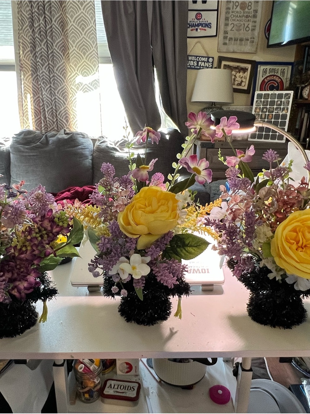 Yellow & Purple Faux Floral Arrangement - Decorative Centerpiece